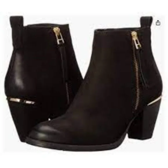 Steve Madden Ankle Boots Wantagh Booties Distressed Nubuck Suede Black Gold Boho - Picture 1 of 15